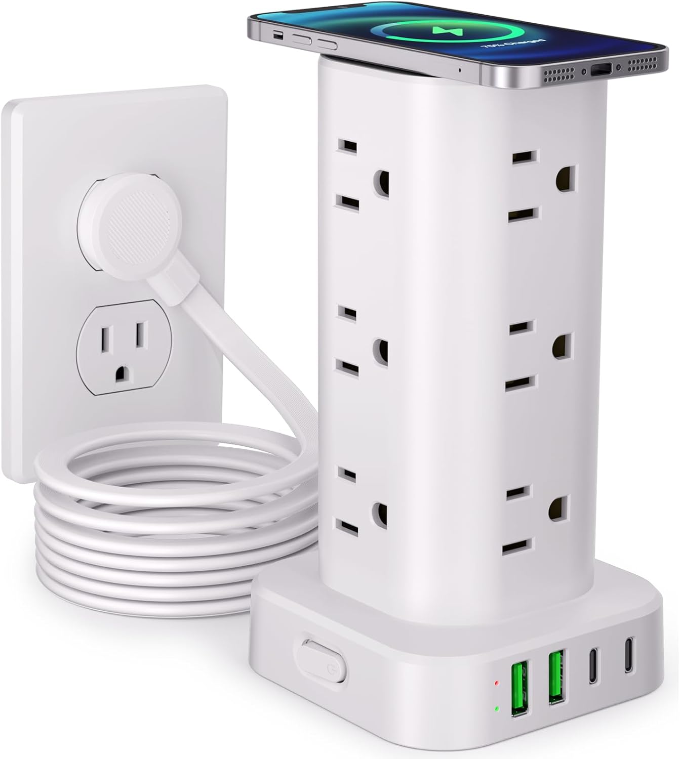 Power Strip with Wireless Charger and 10FT Extension Cord