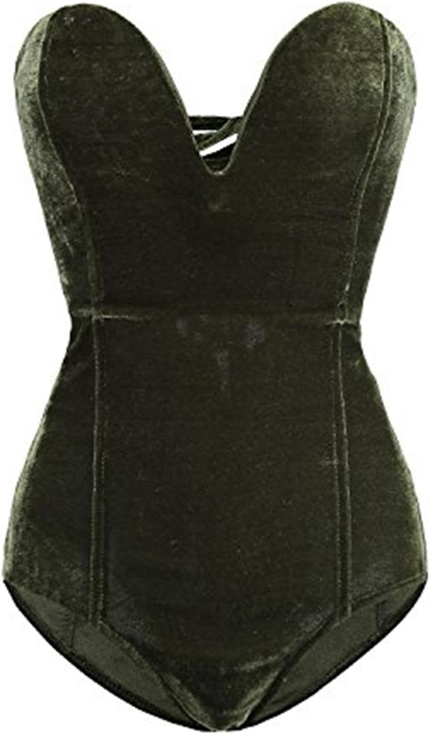 Women Strapless Velvet Bodysuit with Lace Up Design for Parties