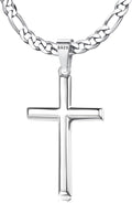 Sterling Silver Cross Necklace Men - Durable 925 Cross with Figaro