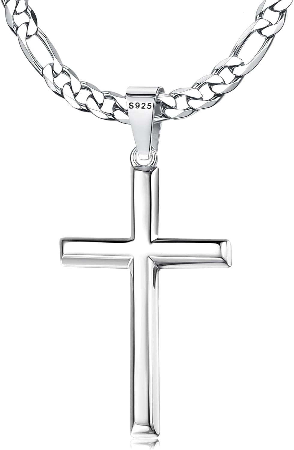 925 Sterling Silver Cross Necklace for Men Women - Durable Chain