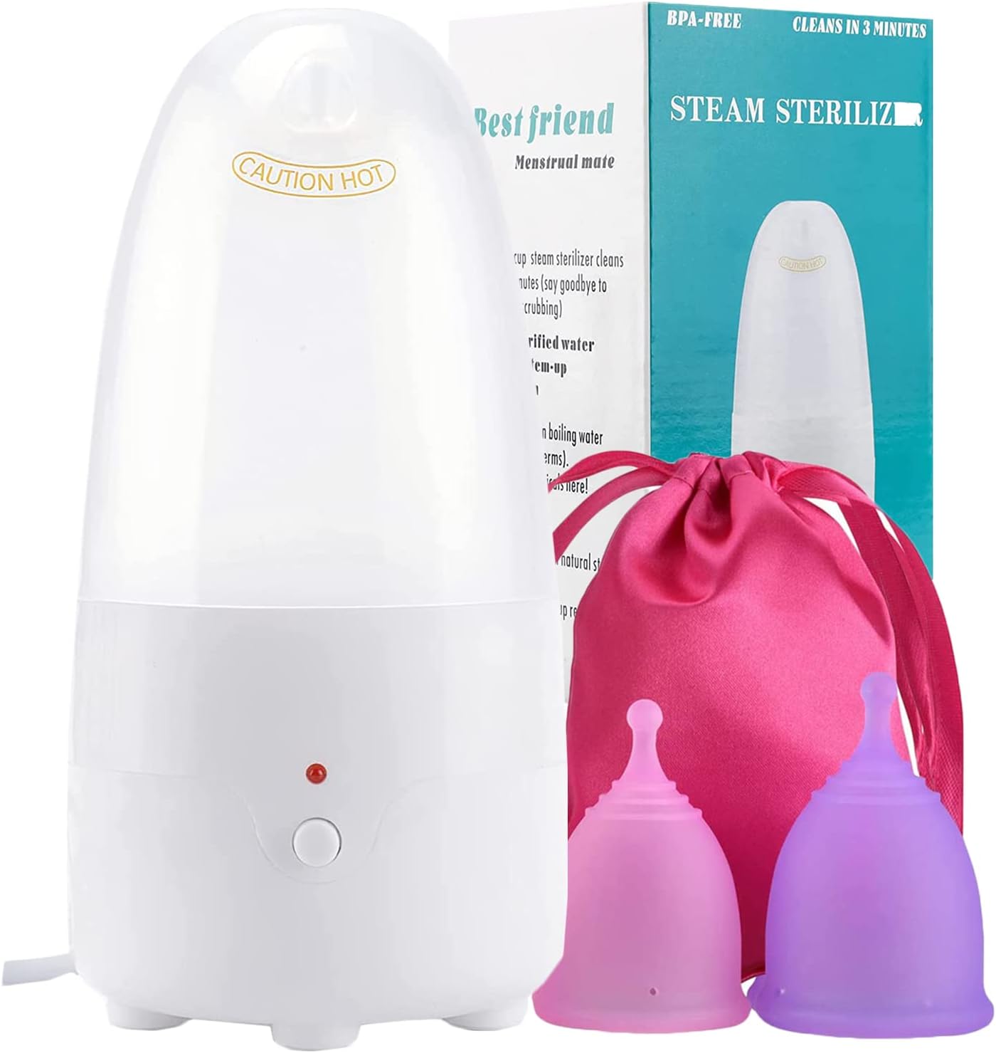 Portable Menstrual Cup Sterilizer - High-Temp Steam, Two Cups Incld. - Fliurich