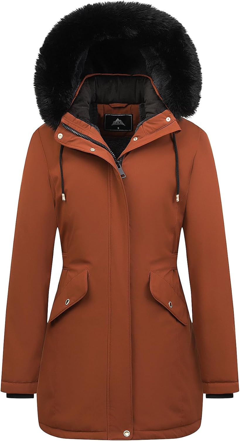 MOERDENG Women's Long Winter Down Coat with Faux Fur Hood