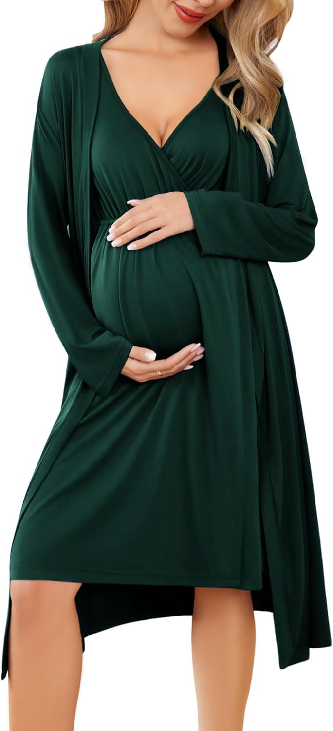 Ekouaer Maternity Nursing Gown and Robe Set for New Moms