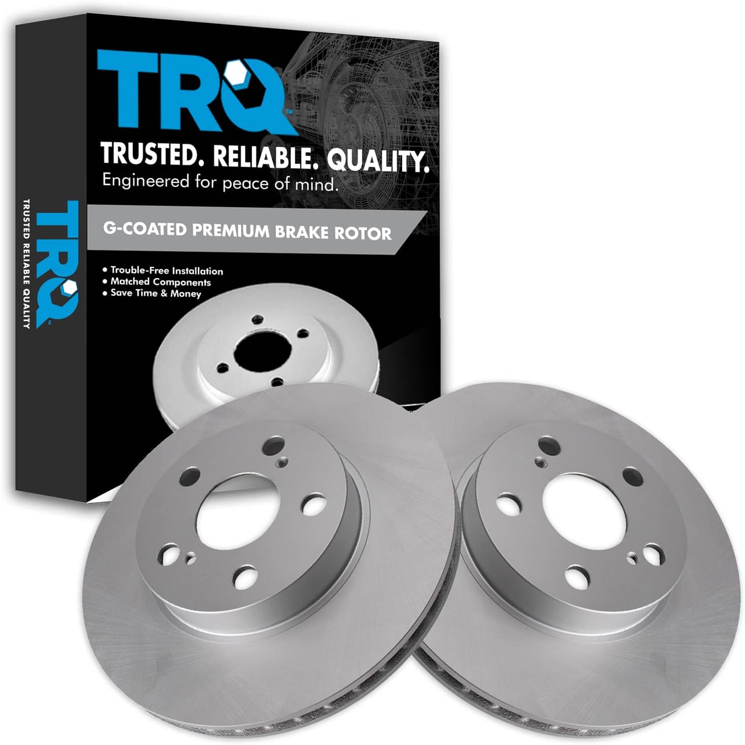 TRQ Front Brake Rotors Set Vented Premium G-Coated for Prius