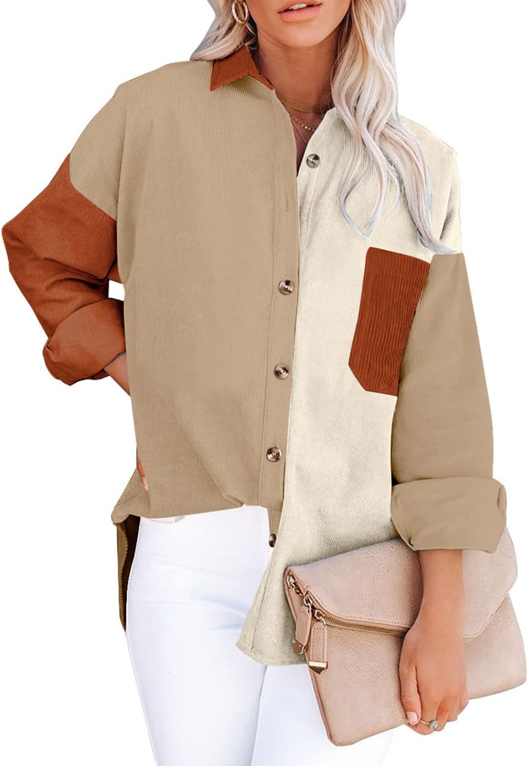 Magritta Womens Long Sleeve V Neck Button Down Blouses with Pockets