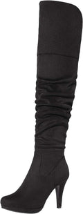 Women's BLACK Chunky Thigh High Over-The-Knee Heeled Boots