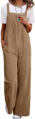 Happy Sailed Womens Corduroy Overalls - Wide Leg Long Romper