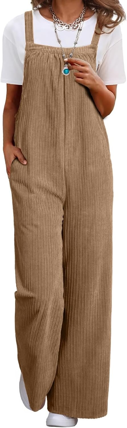Corduroy Overalls for Women: Casual Sleeveless Wide Leg Rompers