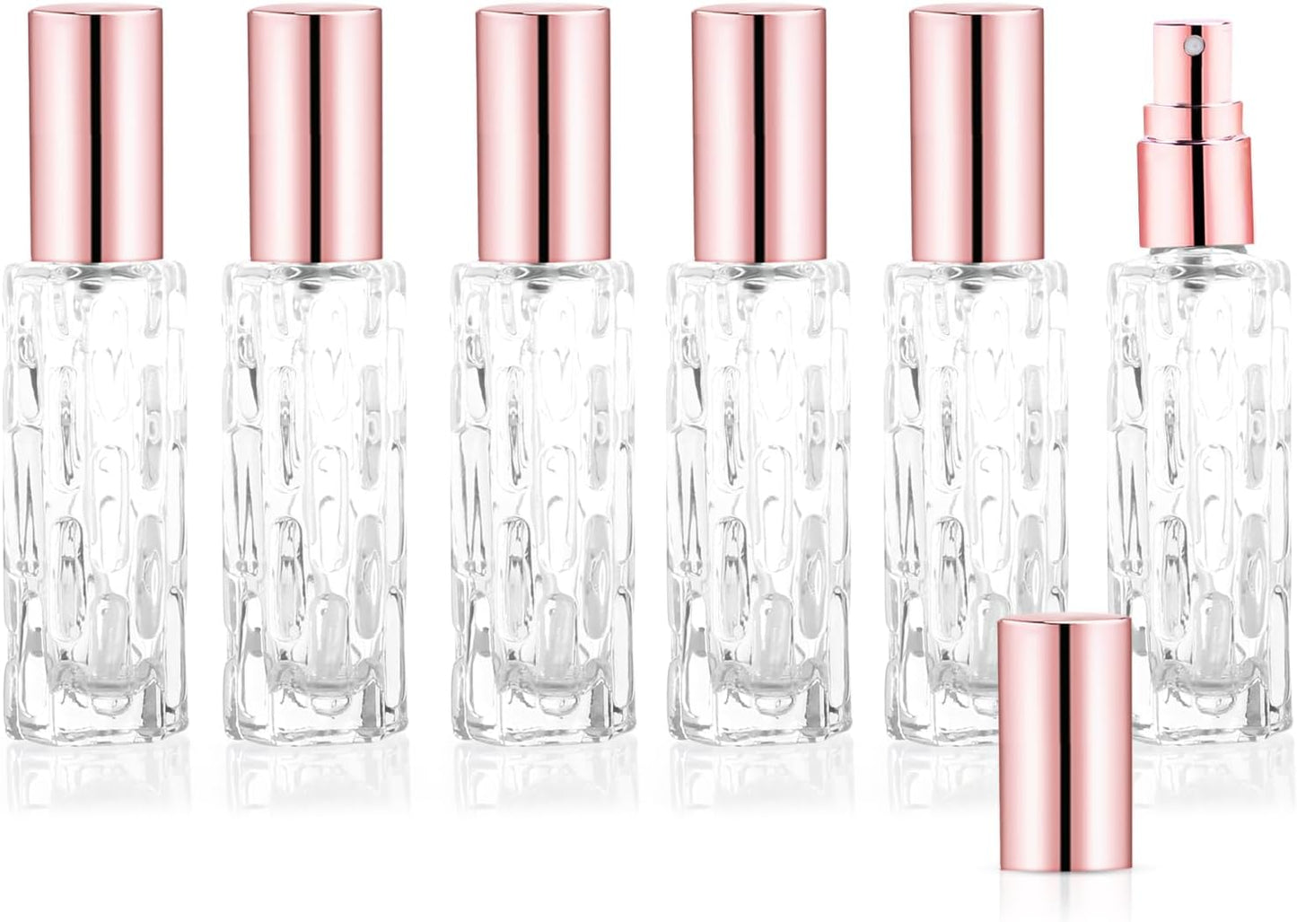 6PCS 10ml Clear Glass Perfume Atomizers - Rose Gold Sprayer, Refillable Fine Mist