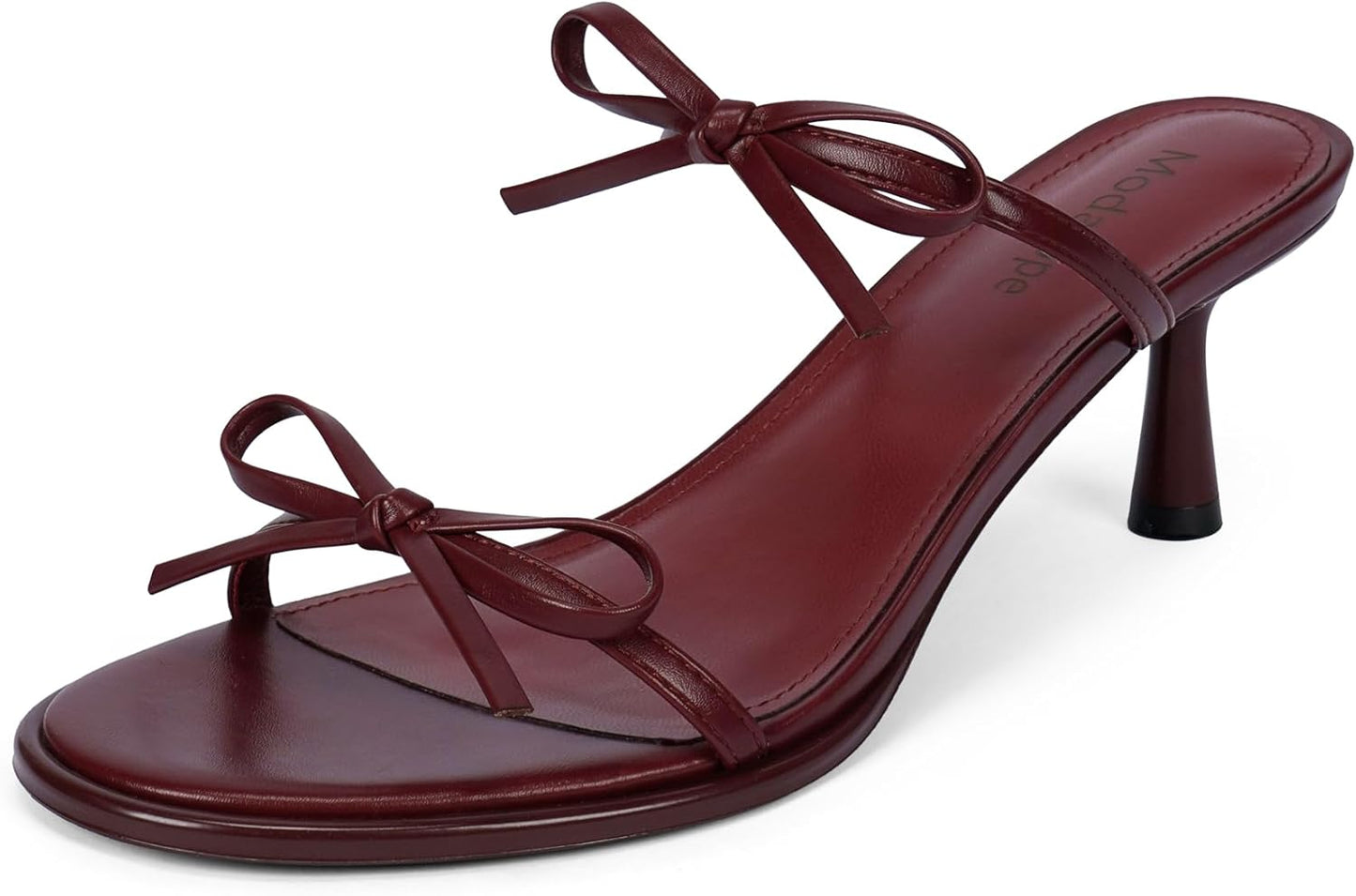 Modatope Two Strap Bow Tie Kitten Heel Sandals for Women