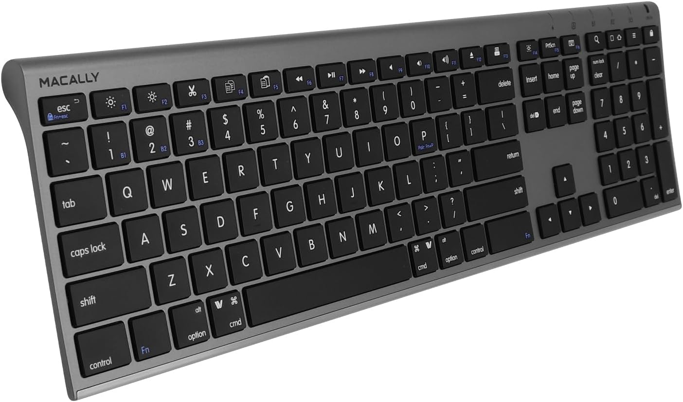 Macally Multi-Device Bluetooth Keyboard for Mac - 3 Devices, 110 Keys, Rechargeable