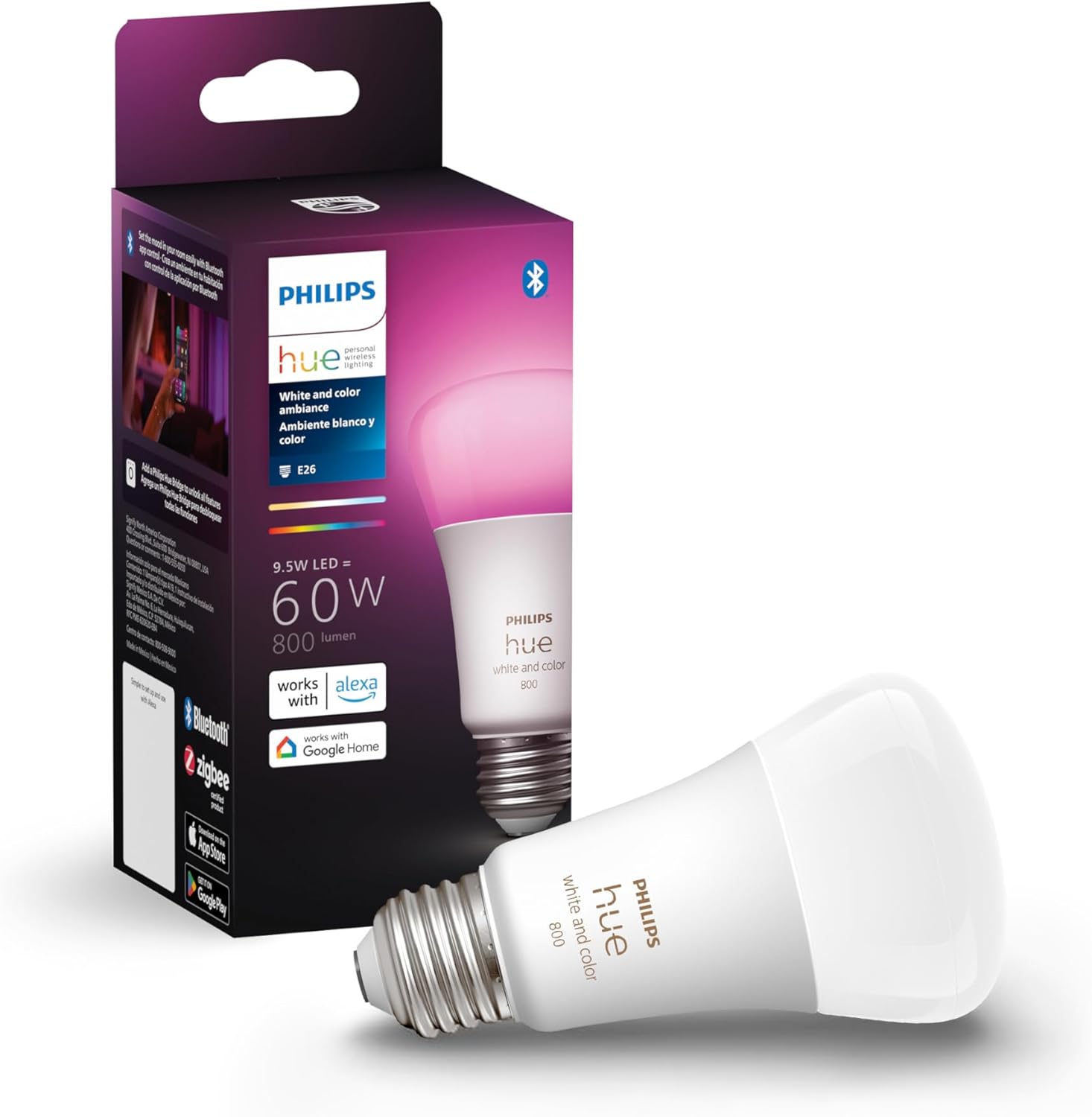 Philips Hue Smart 60W A19 LED Bulb for Color-Changing Light