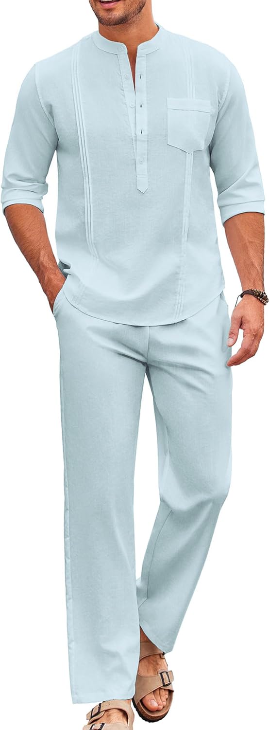 Men's 2 Piece Cotton Sets for Casual Beach Vacation Outfits
