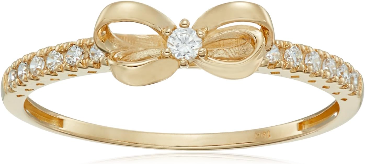 10K Gold Dainty Bow Ring Set with Round Cut Zirconia Stones