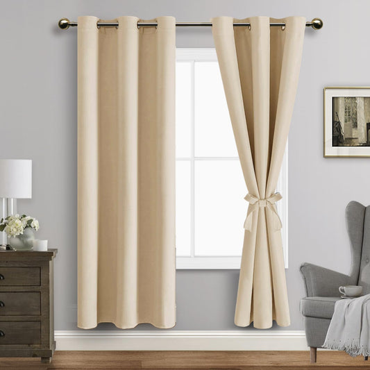 JIUZHEN Beige Blackout Curtains - Thermal Insulated Grommet Panels