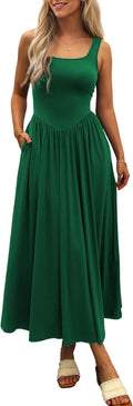 Women's Summer Maxi Dress 2025 - Flowy Sleeveless Square Neck