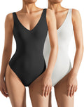 Women 2 Piece Thong Bodysuit V Neck Backless Tank Tops - Soft Fit