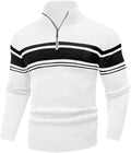 Mens Sweater Quarter Zip Casual Striped Long Sleeve - Warm Everyday