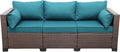 WAROOM Patio Couch PE Wicker 3-Seat Outdoor Sofa with Cushions
