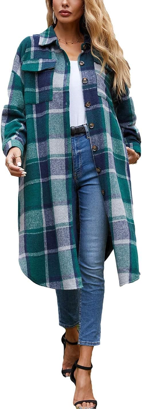 Omoone Women's Flannel Plaid Shacket for Fall and Winter Wear
