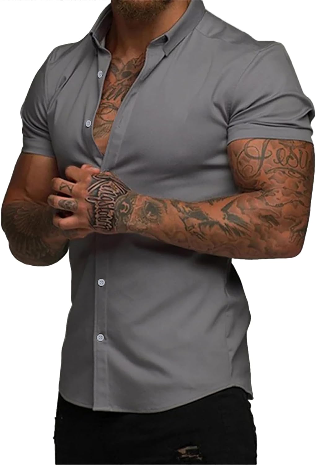 JMIERR Men's Muscle Fit Dress Shirts for Summer Casual Wear