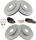 TRQ Front & Rear Performance Drilled & Slotted Brake Rotor & Posi