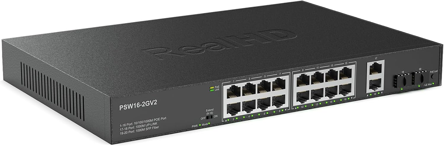 16 Port Full Gigabit PoE Switch with High Power Budget 300W