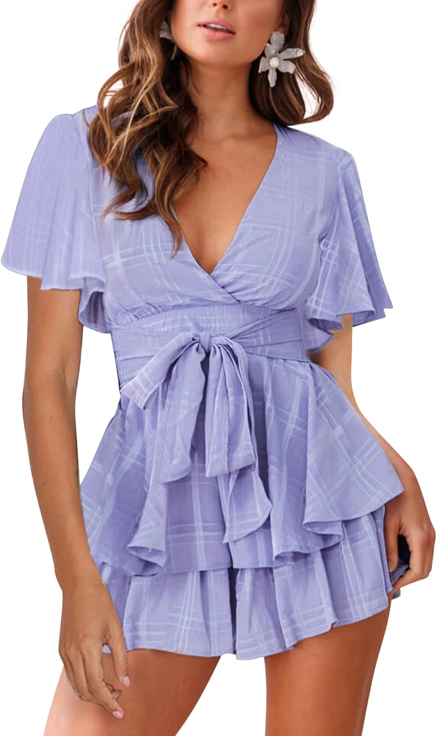 Trendy Women's Floral Rompers with Ruffle Hem for Summer Fun
