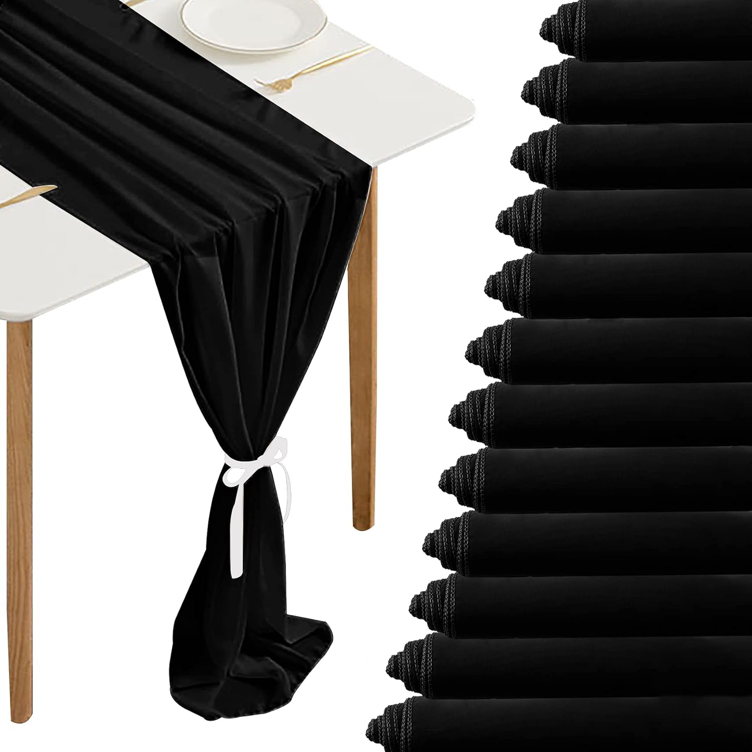 Elegant Black Chiffon Table Runner for Halloween and Events