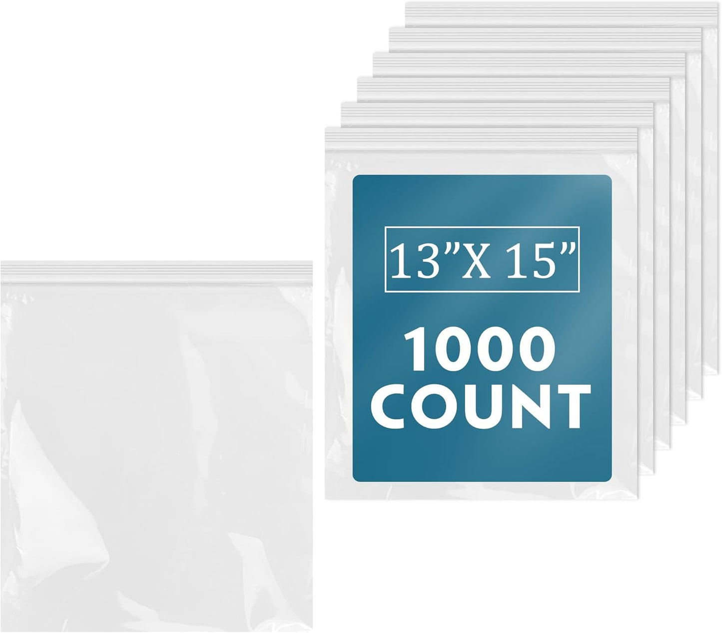 13in x 15in Clear Reclosable Zip Plastic Poly Bags - 1000 Count