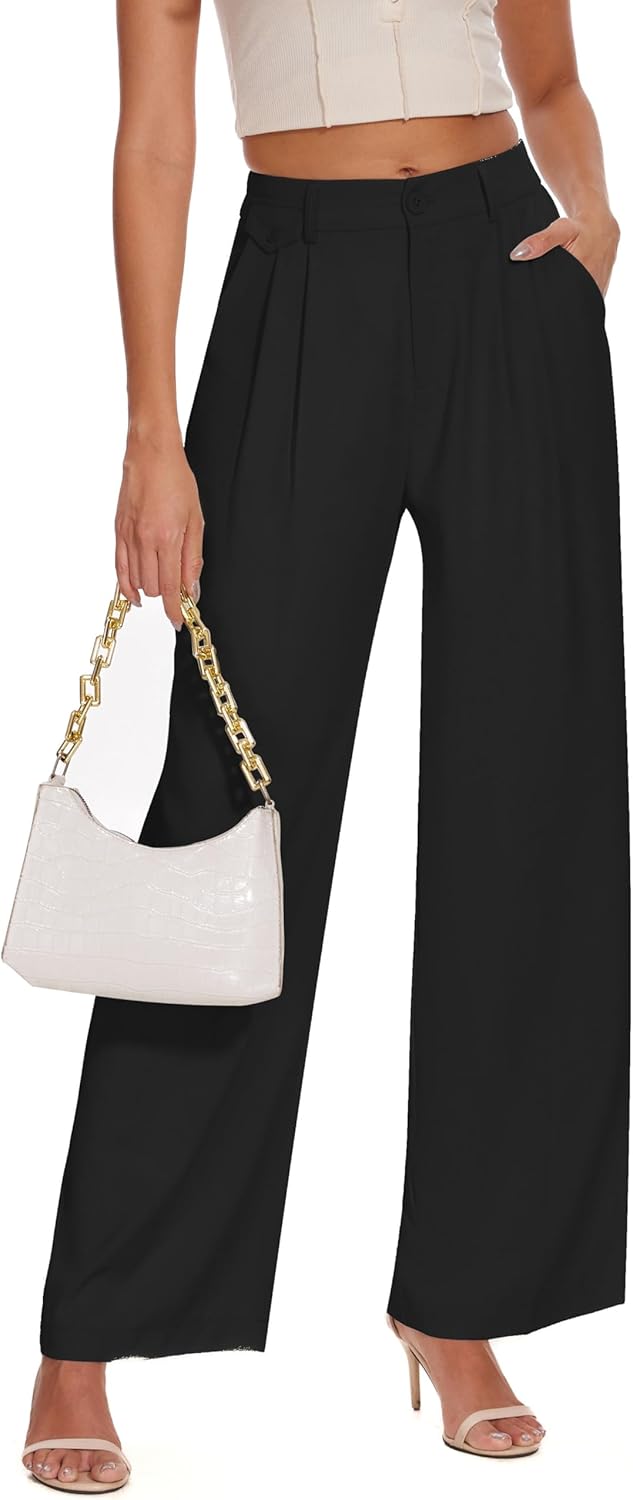 FUNYYZO Women's Loose Pleated Front Long Pants for Casual Style
