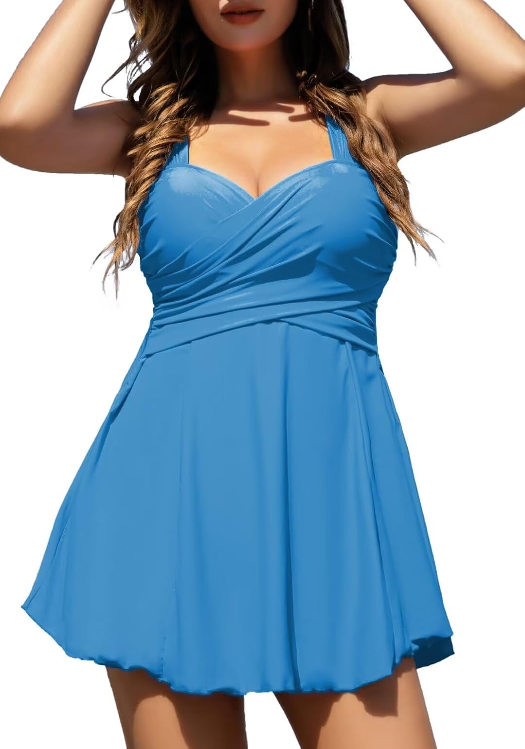 Elegant Crossover One Piece Swimdress for Women - Floral Design
