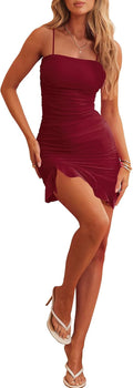 firfig Sexy Ruched Bodycon Mini Dress - Flattering Club & Party Fit
