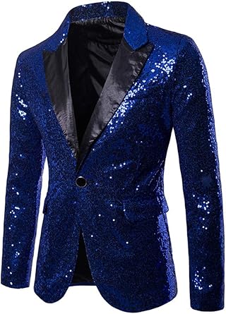 Cloudstyle Mens One Button Sequin Dress Suit Jacket for Parties