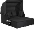 Patio Rattan Daybed with Retractable Canopy - Cozy Outdoor Lounger