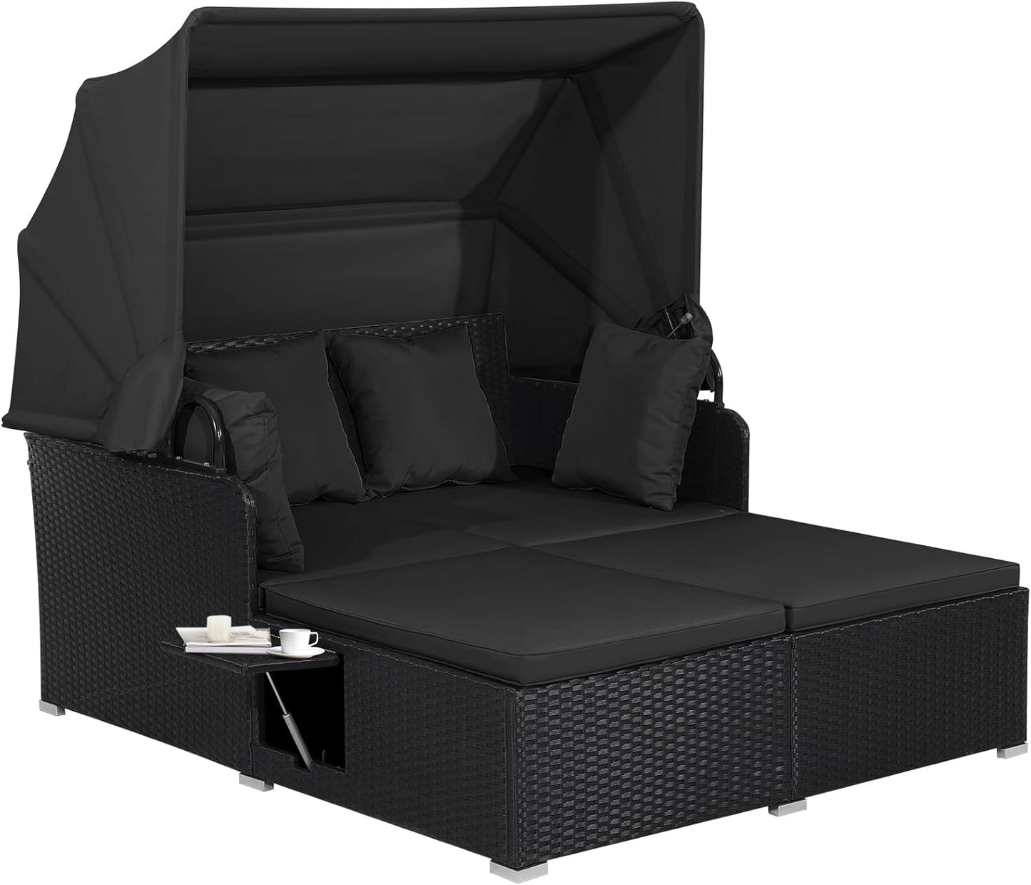 Tangkula Patio Rattan Daybed with Retractable Canopy for Comfort