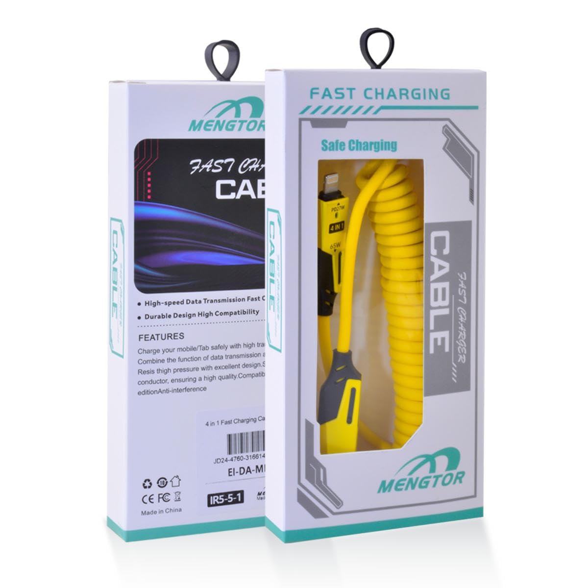 65W Fast Charging Coiled 4-in-1 Cable - HYERNFOP