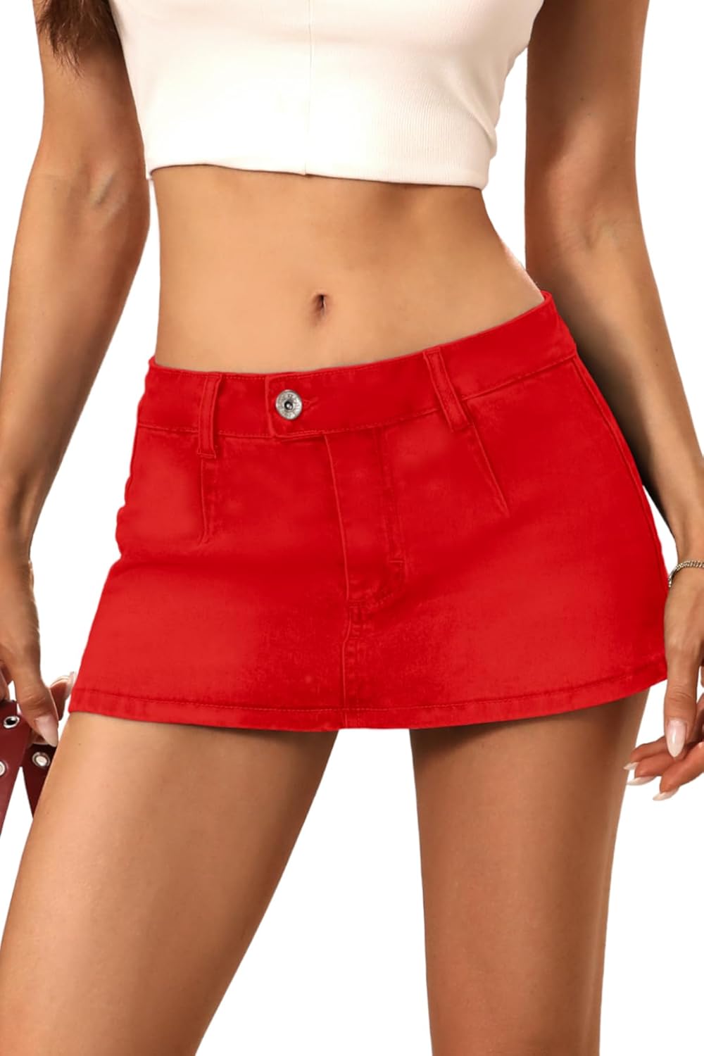 ELLEVEN Low Rise Denim Mini Skirt with Built-in Shorts for Women