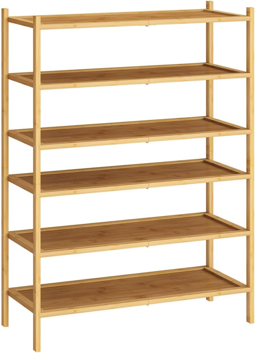 6-Tier Bamboo Wood Shoe Rack for Closet, Entryway & Hallway