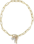 Paper Clip Chain Necklace with Rhinestone Carabiner and Charms
