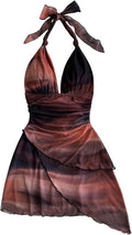 SOLY HUX Tie Dye Halter V Neck Mini Dress - Flattering Beach