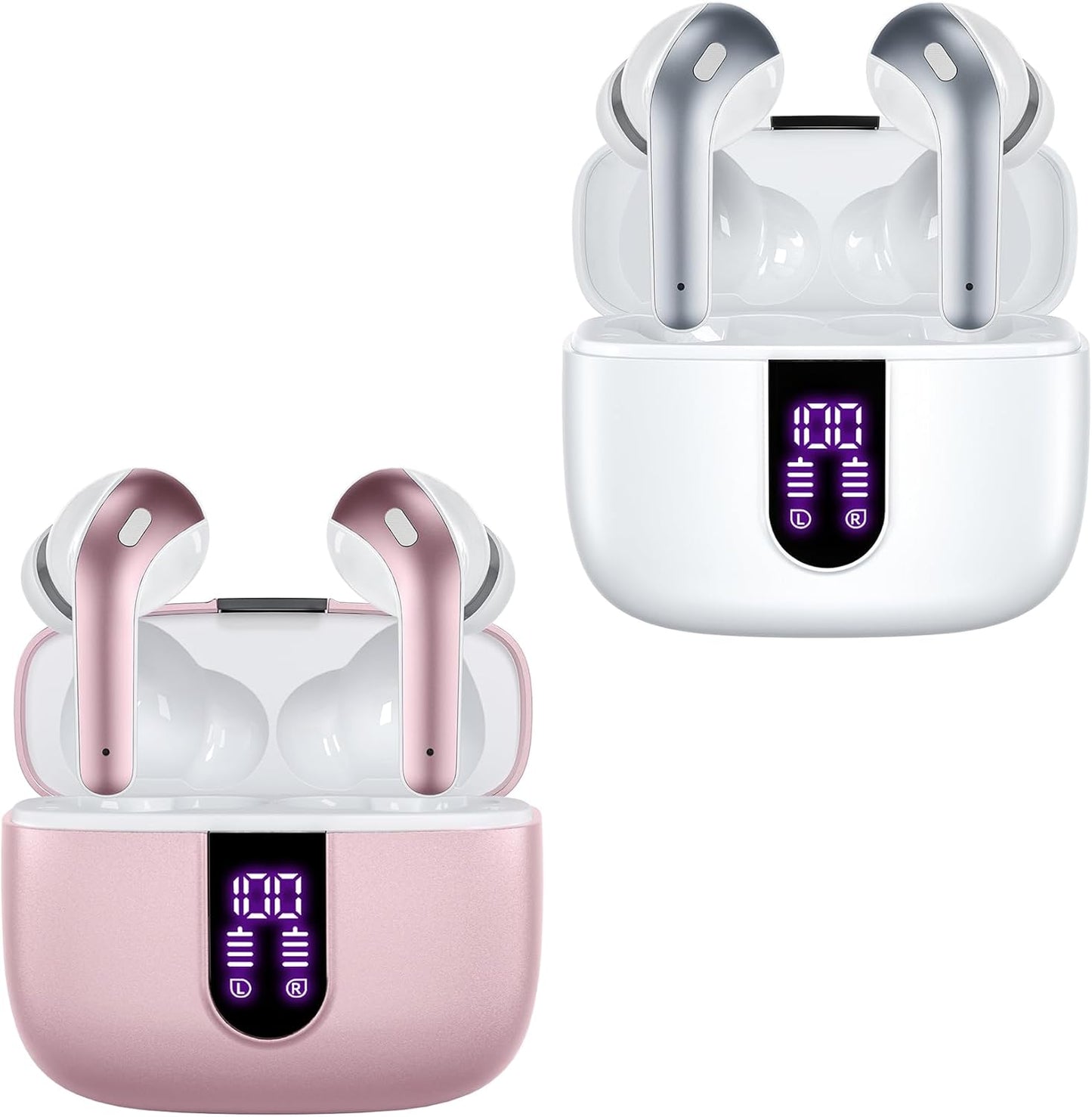 TAGRY Pink/White Wireless Earbuds: 60H Playback