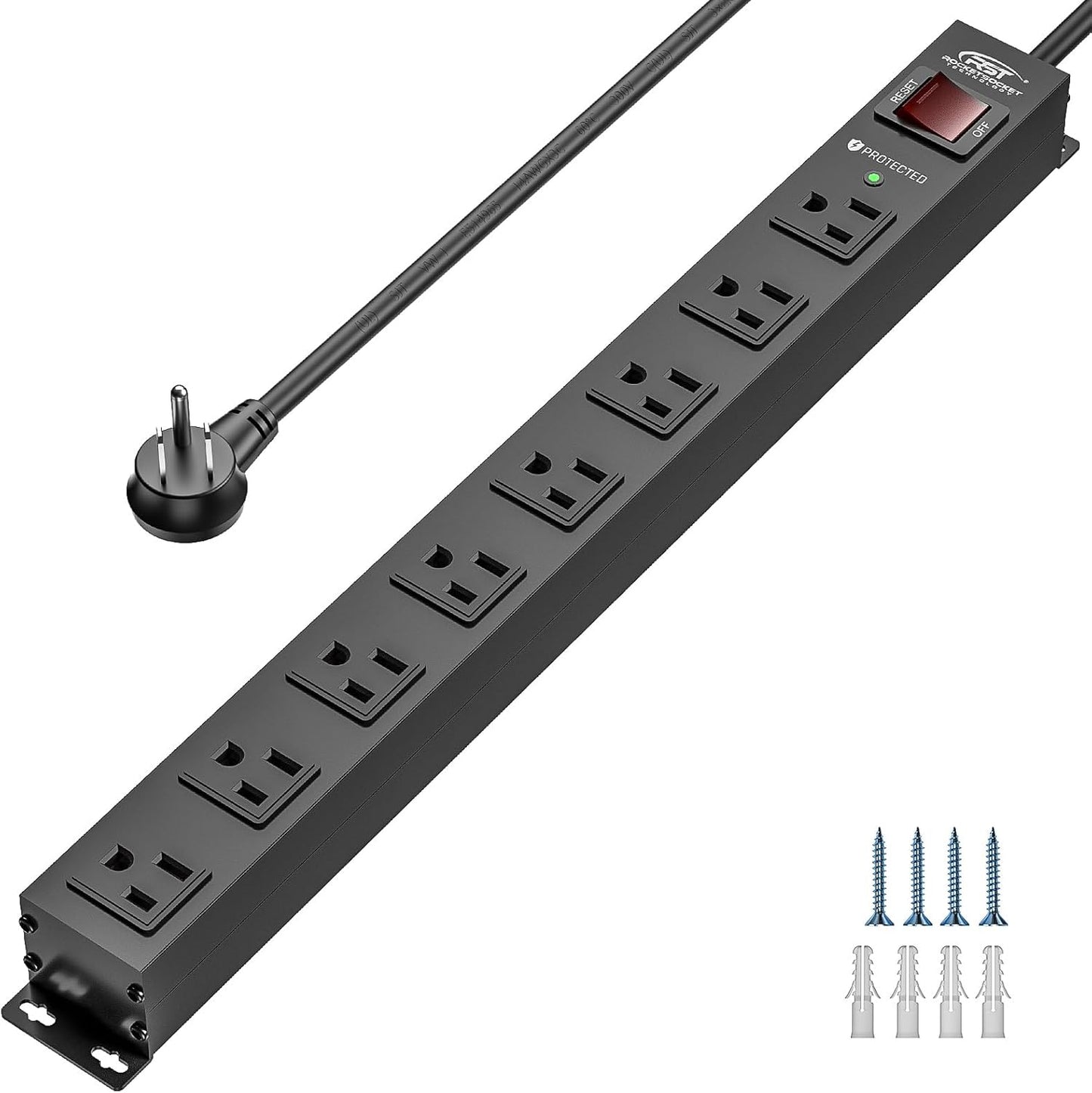 CRST 8 Outlet Metal Power Strip: Heavy Duty Surge Protection