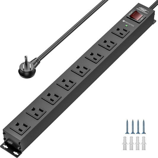CRST 8 Outlet Metal Power Strip: Heavy Duty Surge Protection