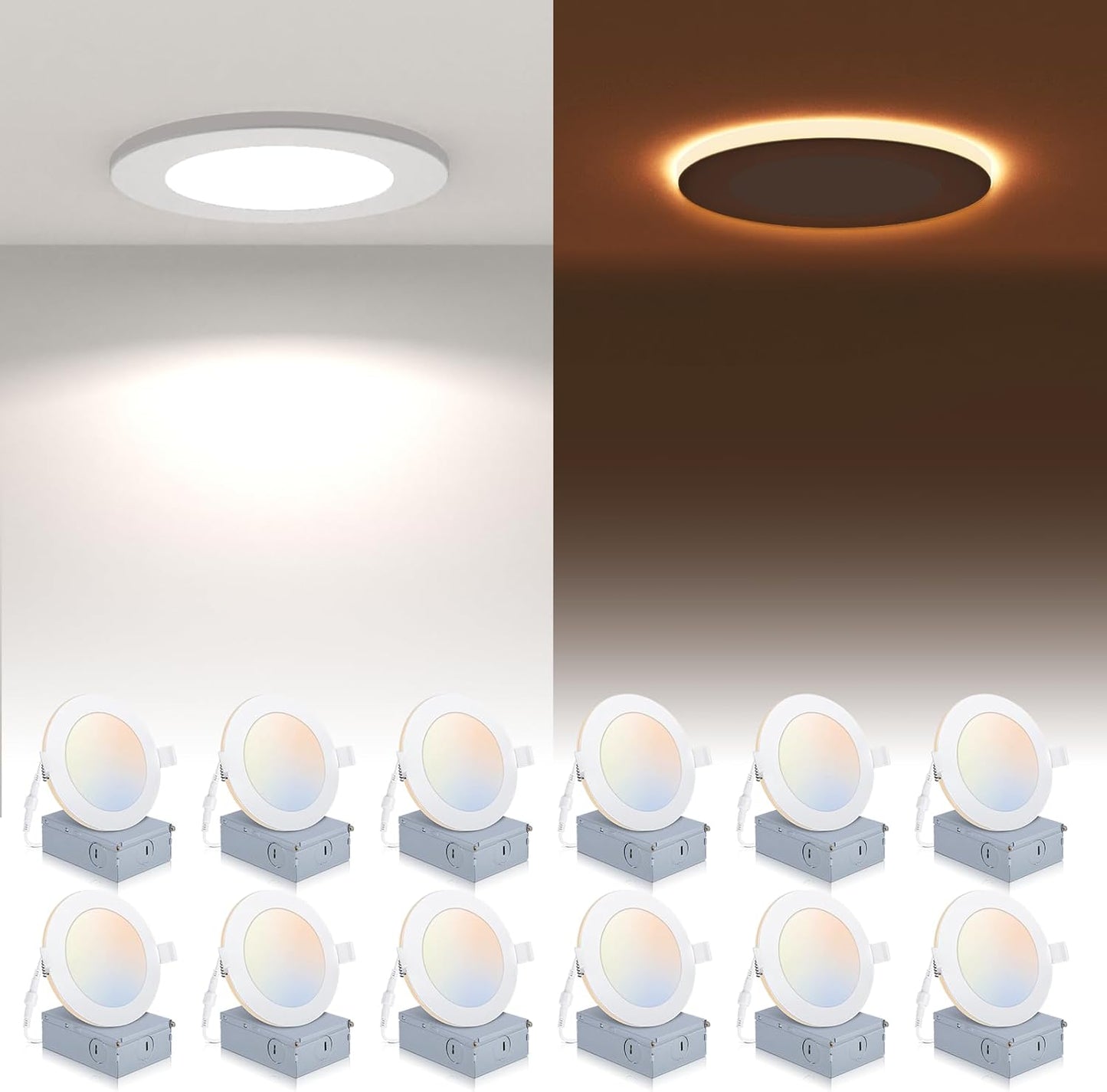 12 Pack 6 Inch LED Recessed Lighting with Night Light Feature