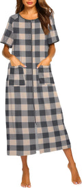Women Zip Front Short Sleeve Full Length Robe S-4XL - Lightweight
