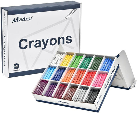 Madisi Crayon Bulk Pack with 900 Crayons in 18 Colors