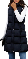 Tanming Women's Long Puffer Vest with Removable Hood - Warm Mid Length