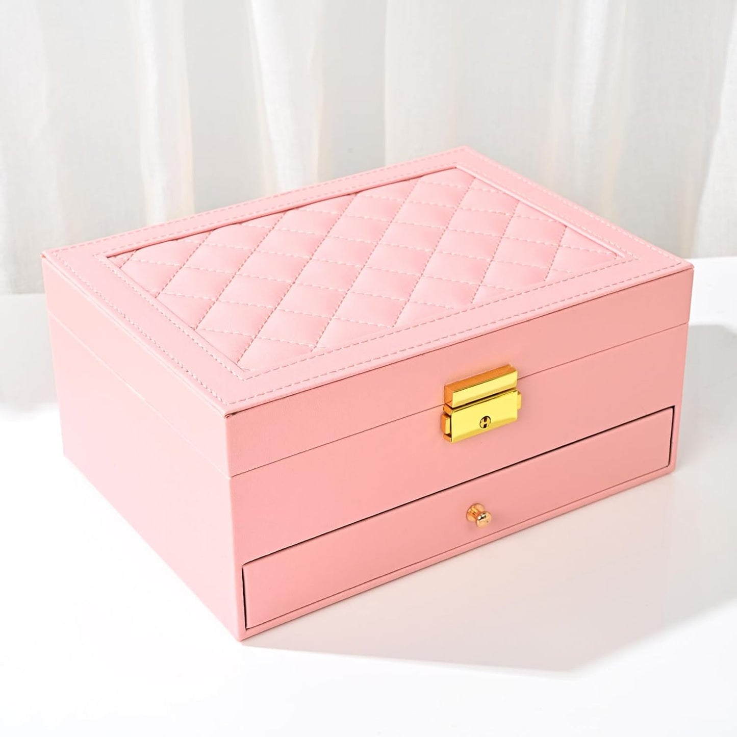 Pink PU Leather Jewelry Organizer - Two Layers Display - GUOER