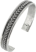 10mm Men's Silver Bracelet Bangle Open Cuff Braided Details - Classic